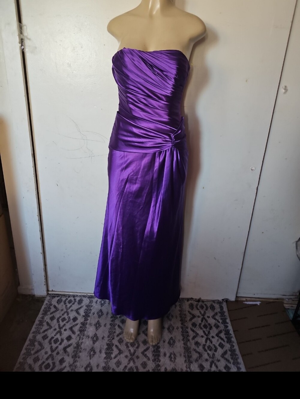 Strapless Ruched Satin Evening Gown in Purple